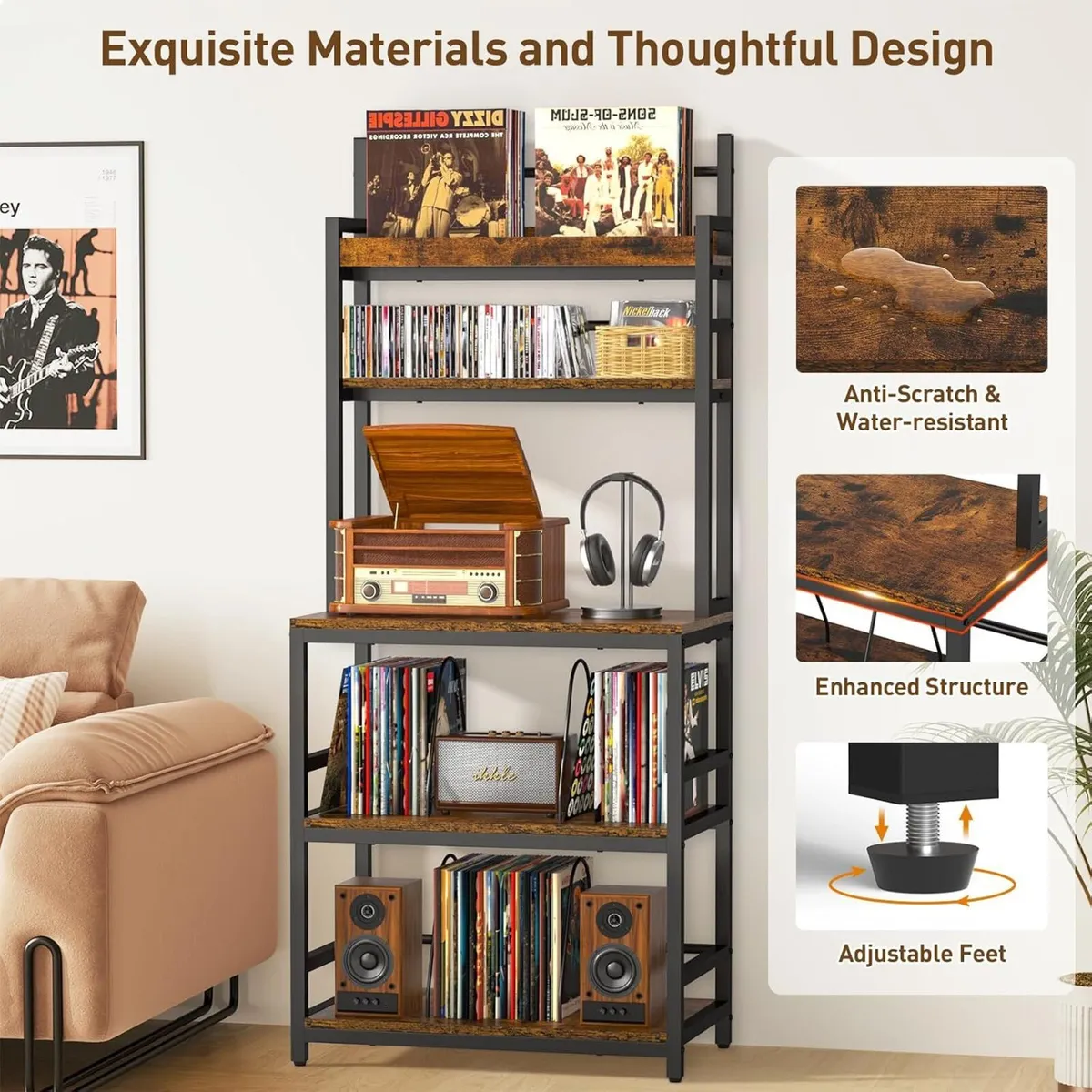 Record Player Stand with Vinyl Storage Turntable - Image 3