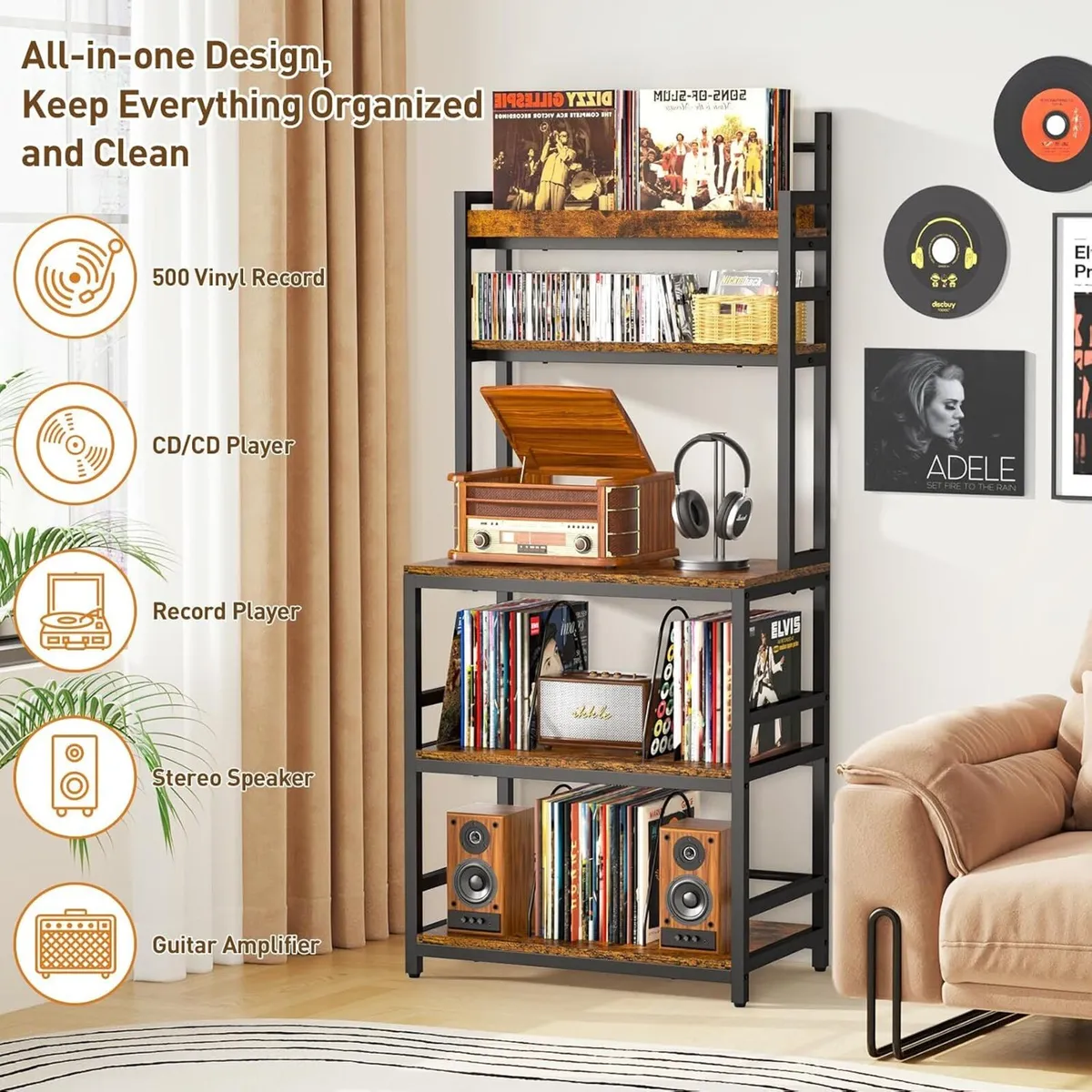 Record Player Stand with Vinyl Storage Turntable - Image 4