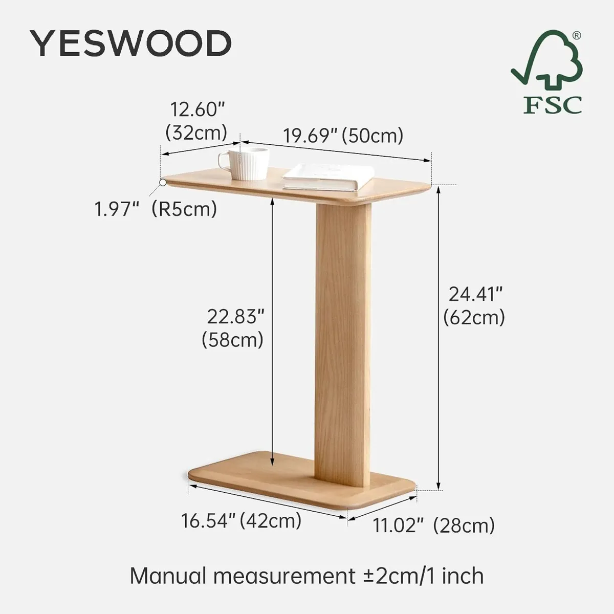 Solid Wood C Shaped Side Table Small End - Image 2