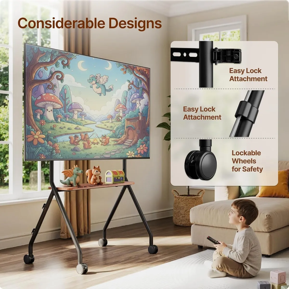 Mobile TV Stand on Wheels for 49–80 Inch - Image 4