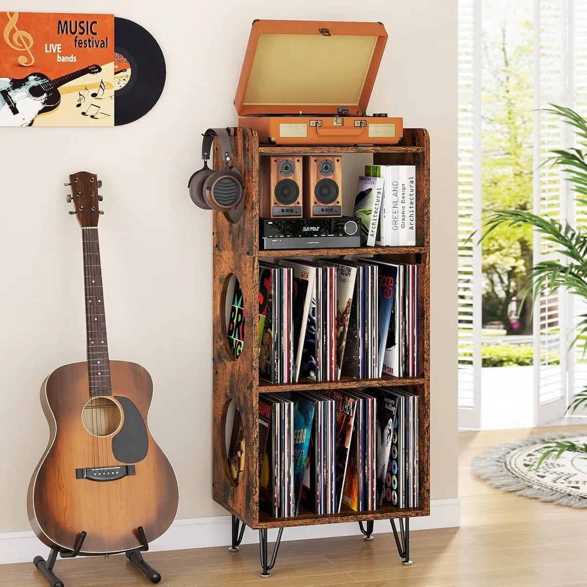 Record Player Stand 4 Tier Vinyl Storage Cabinet - Image 1