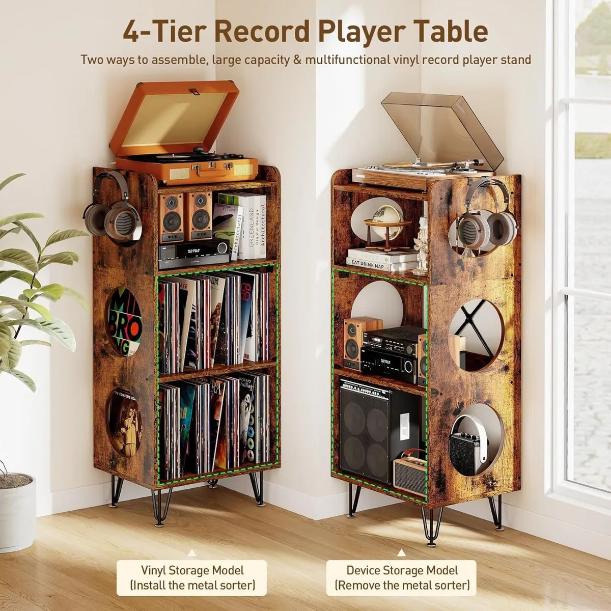 Record Player Stand 4 Tier Vinyl Storage Cabinet - Image 3