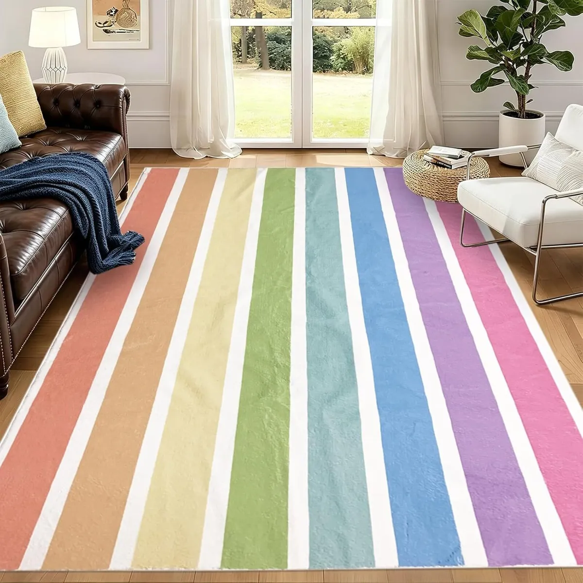 Area Rugs Striped Rainbow Pattern Rug Abstract - Image 3