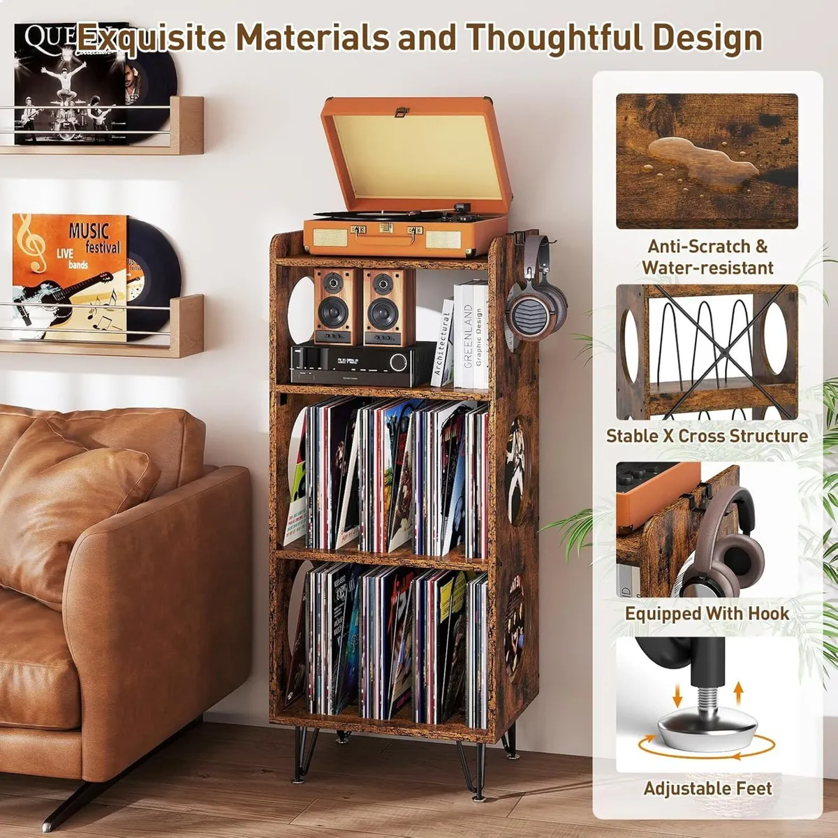 Record Player Stand 4 Tier Vinyl Storage Cabinet - Image 4