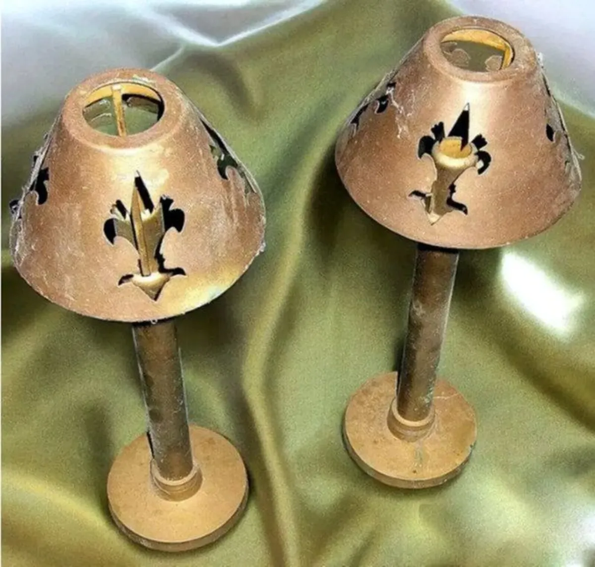Pair of Vintage Harrods Brass Candle Lamps - Image 1