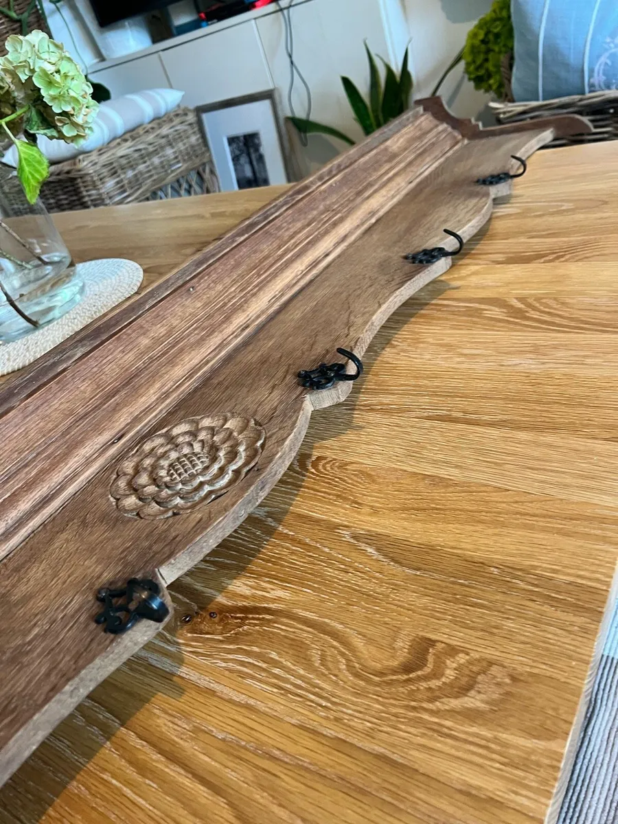 Antique solid oak coat rack - Image 1