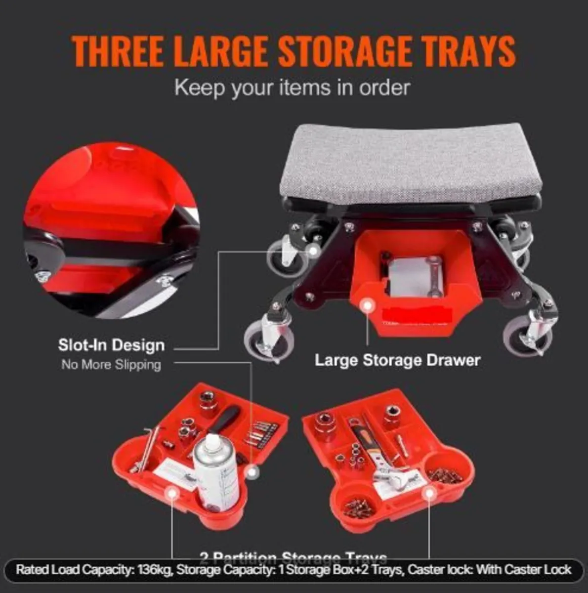 Mechanics Stool, 136.1kg Capacity - Image 1