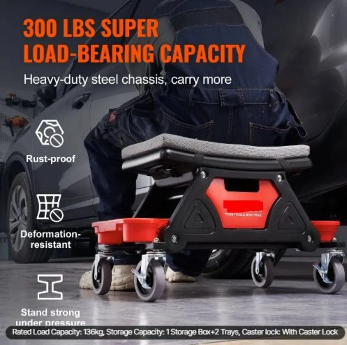 Mechanics Stool, 136.1kg Capacity - Image 3