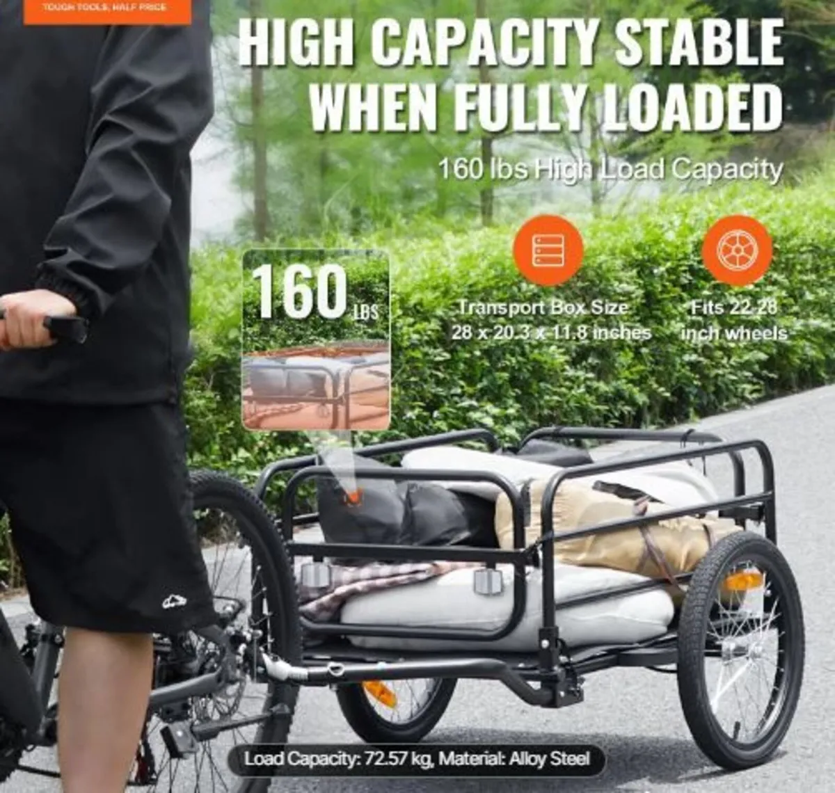 Bike Cargo Trailer, 72.5 kg Load Capacity - Image 1