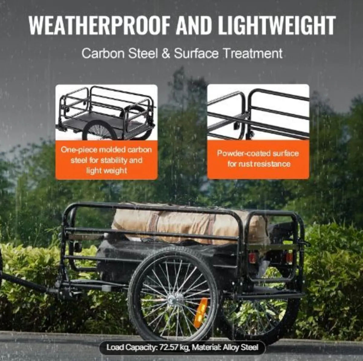 Bike Cargo Trailer, 72.5 kg Load Capacity - Image 2