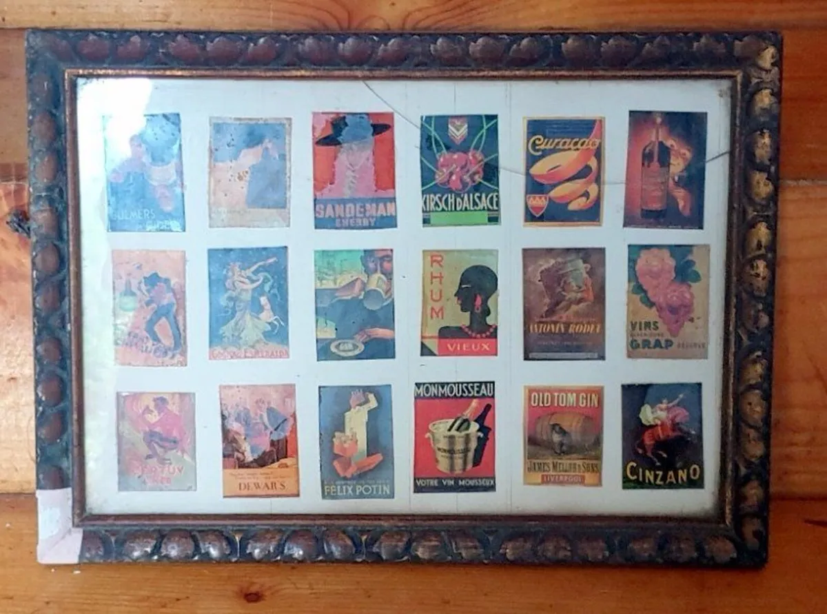 Framed Vintage Alcohol & Beverage Matchbox Labels - Image 2