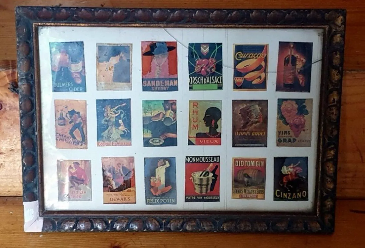 Framed Vintage Alcohol & Beverage Matchbox Labels - Image 3