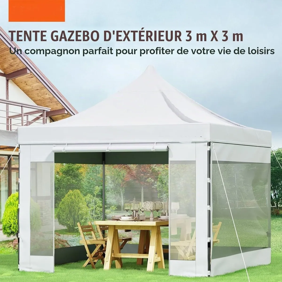 Gazebo 3x3m Waterproof Garden Pop Up Tent Sides - Image 2