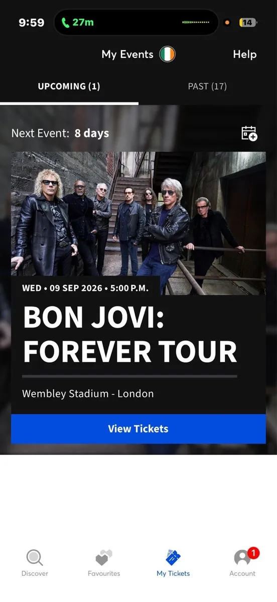 2 Bon Jovi Tickets Wembley 9th September