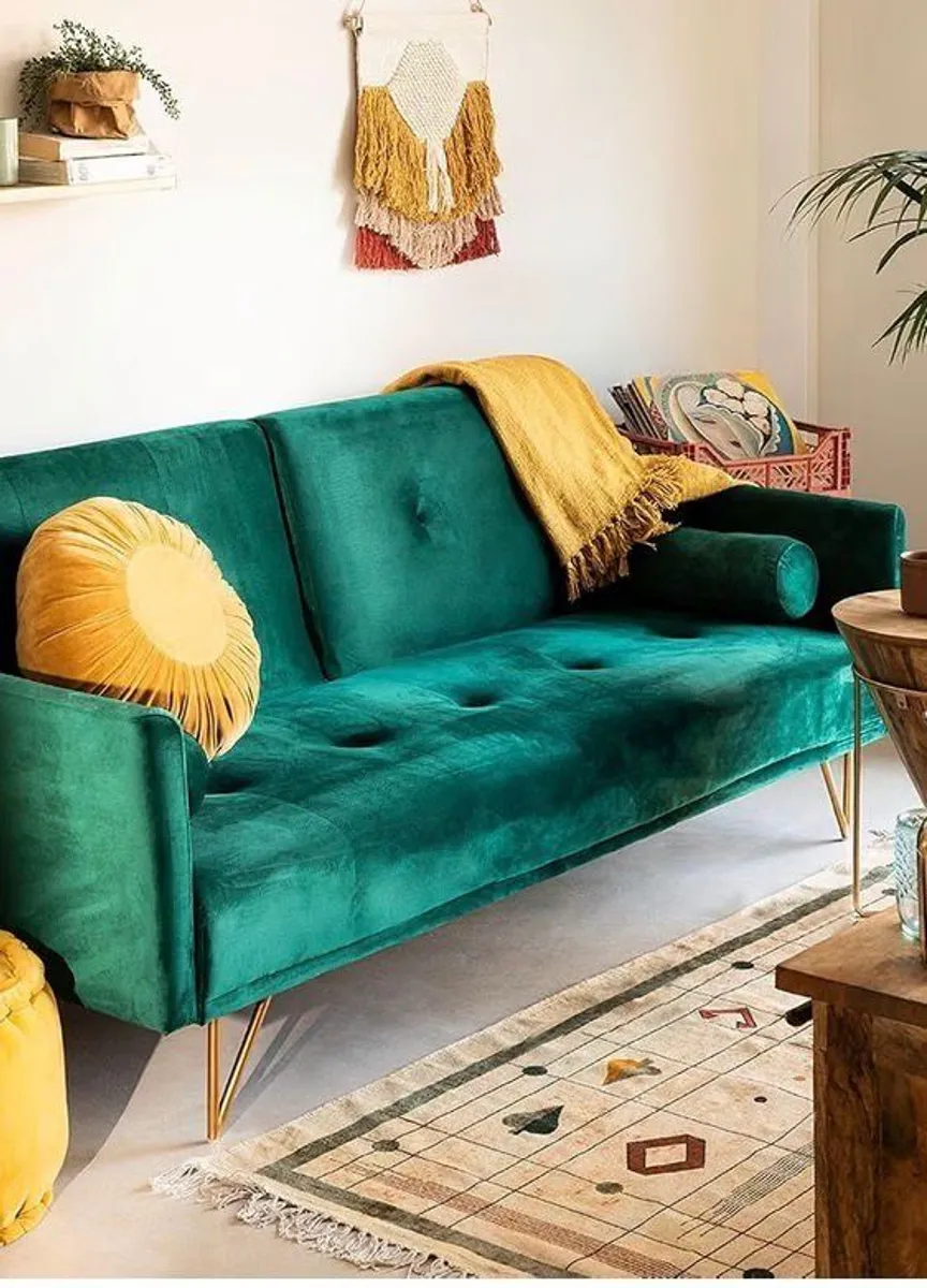 Emerald Green Velvet Sofa Bed - Image 4