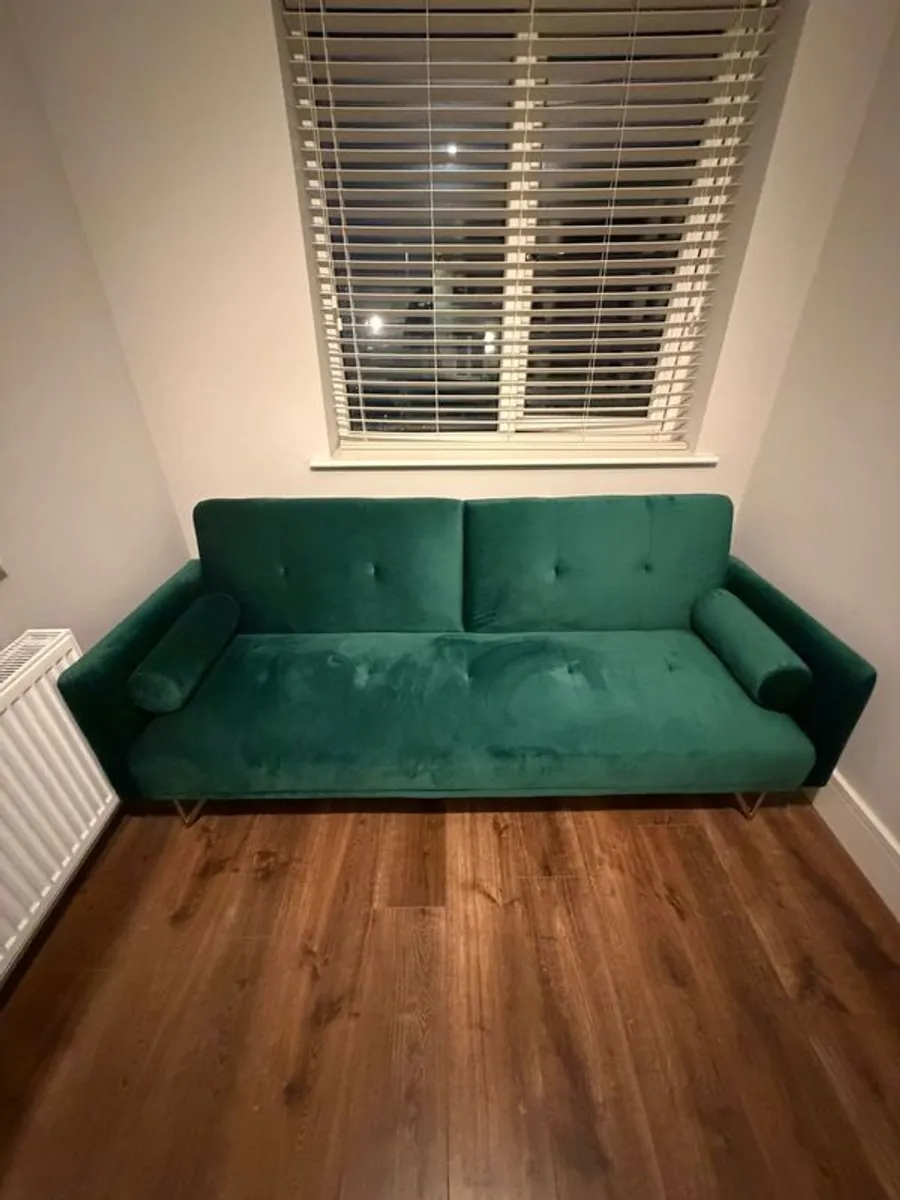 Emerald Green Velvet Sofa Bed - Image 1