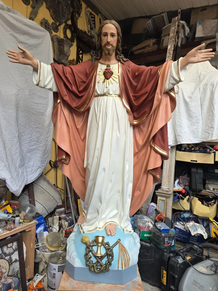 Antique Sacred Heart Religious Church  Statue - Image 3