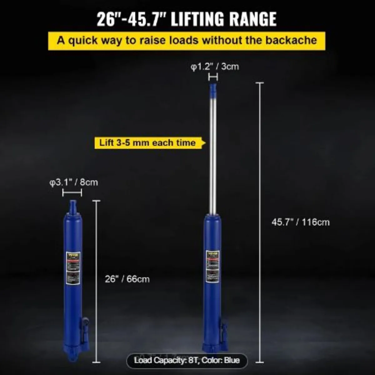 Hydraulic Long Ram Jack, 8 Tons/17363 lbs - Image 1