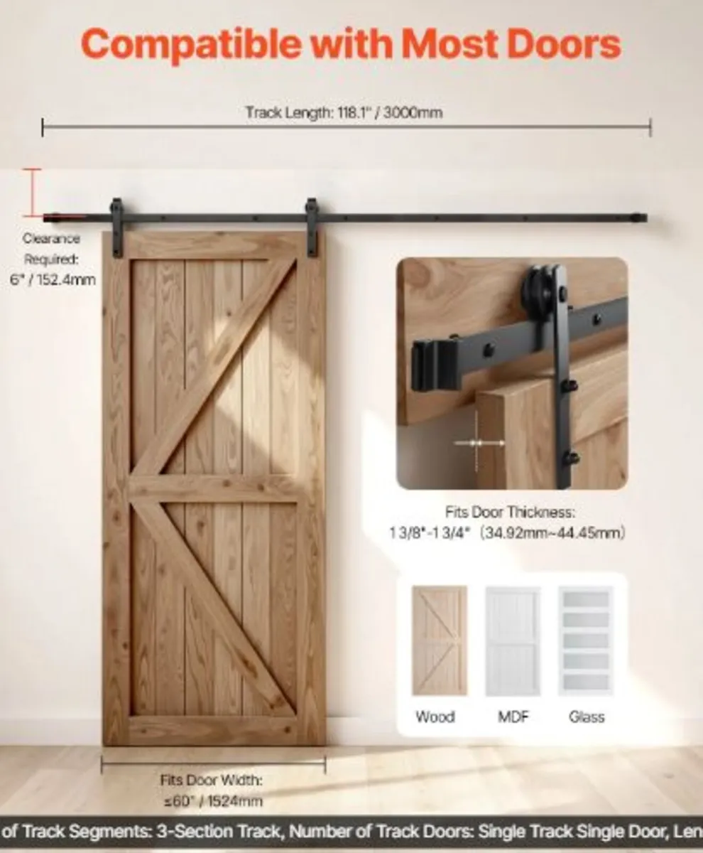 10FT Sliding Barn Door Hardware Kit,330 LBS Weight - Image 3