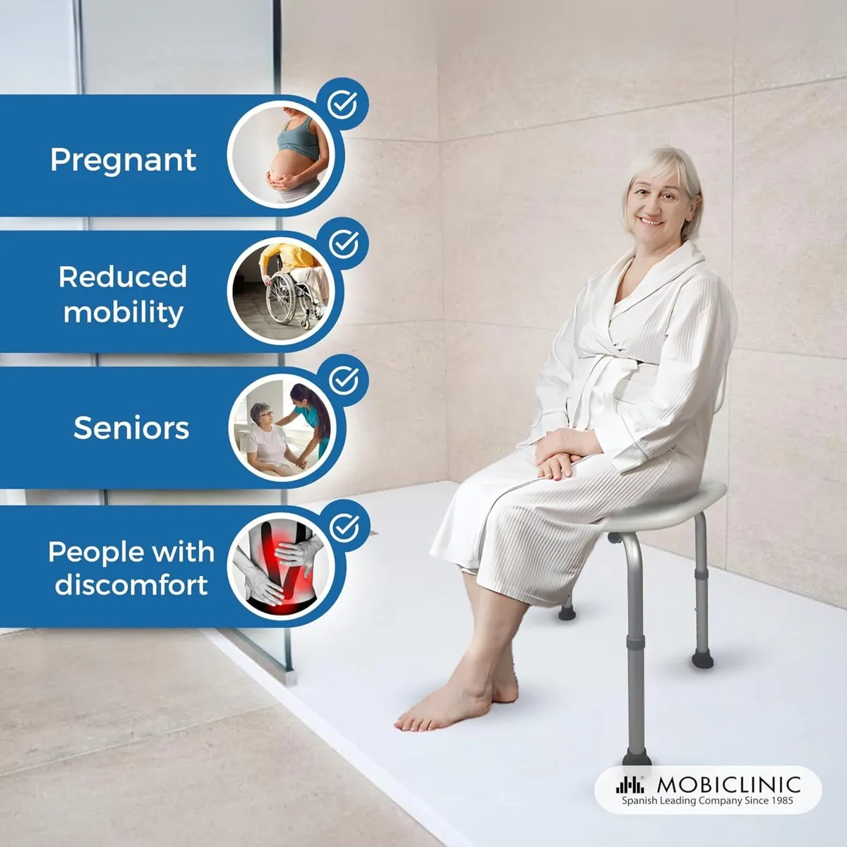 Height-Adjustable Bath Chair with Backrest - Image 3