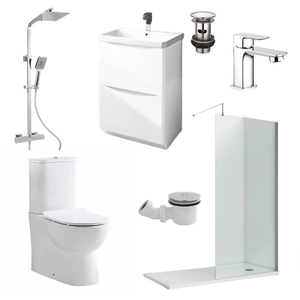 White/Chrome Full Shower-Room Bundle Suite
