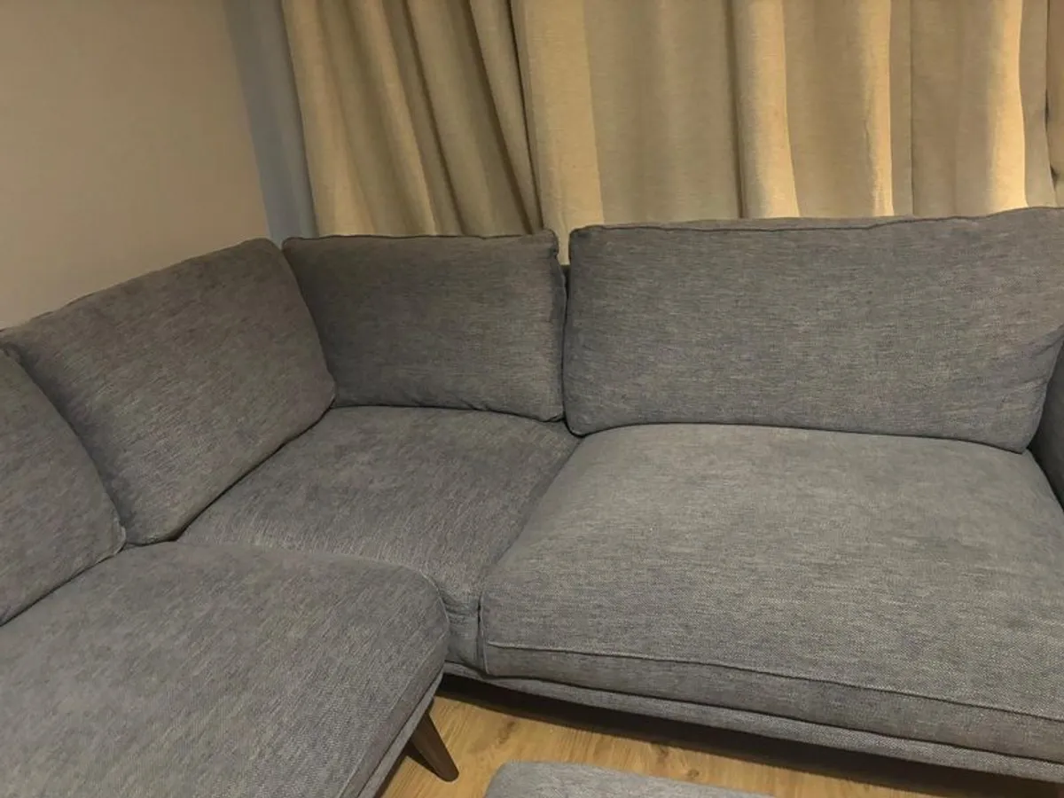 Grey Fabric Corner Sofa with Matching Ottoman - Image 1