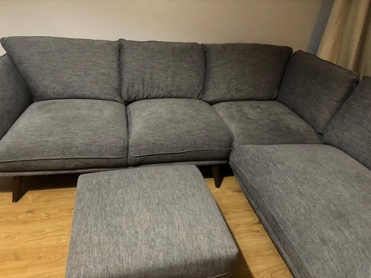 Grey Fabric Corner Sofa with Matching Ottoman - Image 2
