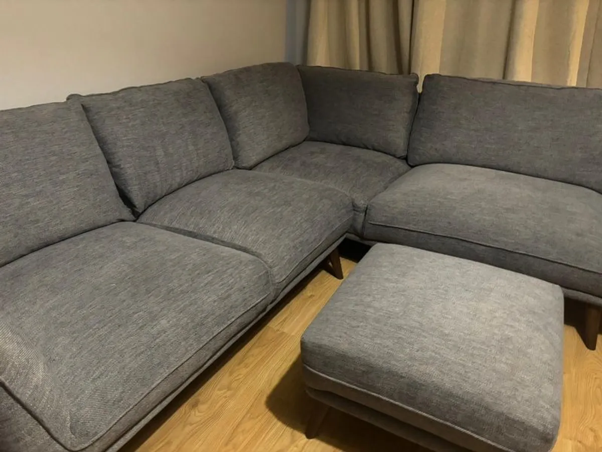 Grey Fabric Corner Sofa with Matching Ottoman - Image 3