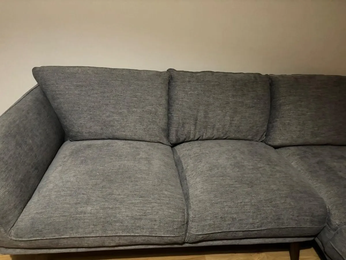 Grey Fabric Corner Sofa with Matching Ottoman - Image 4