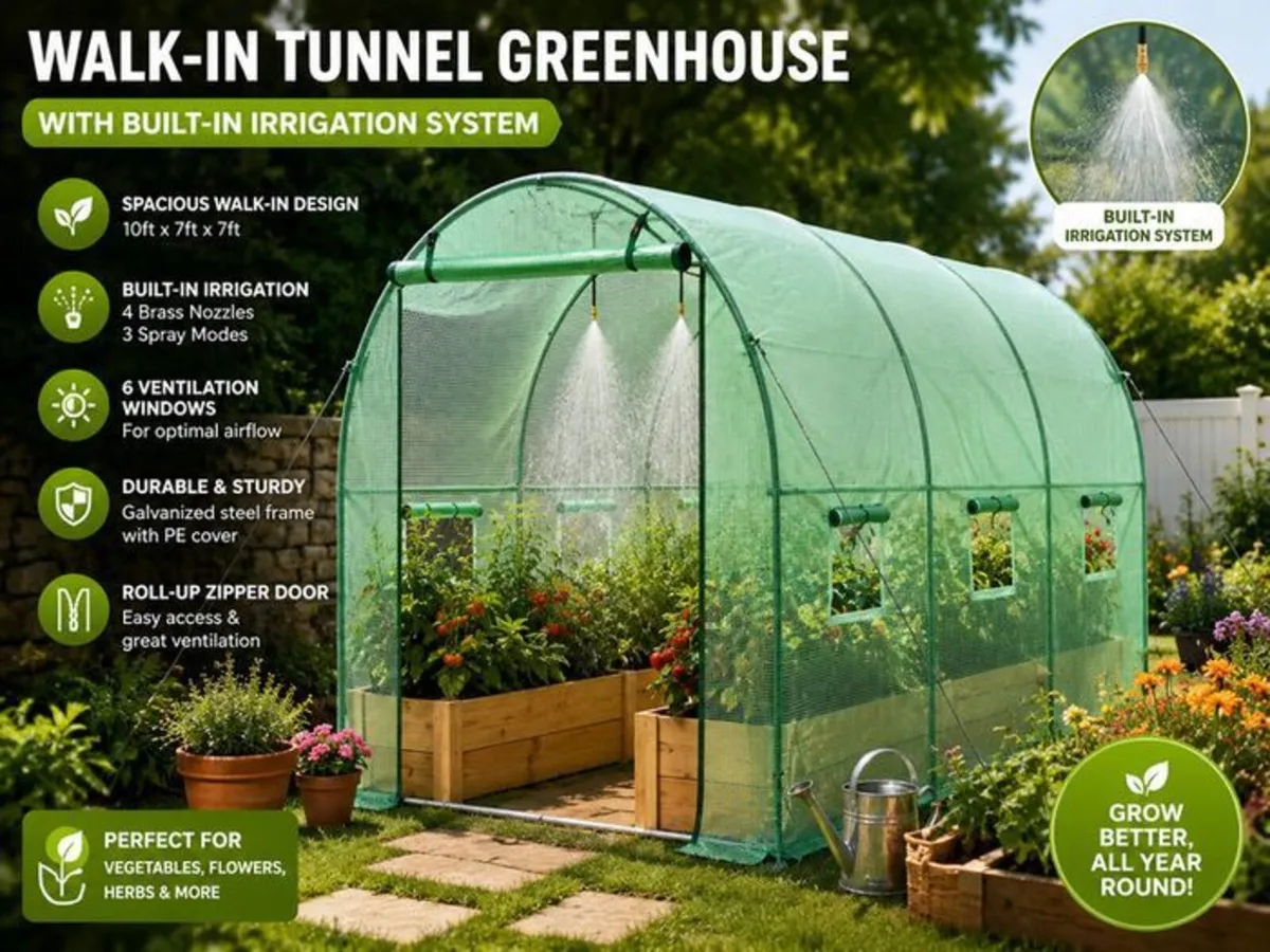 10ft x 7ft Walk In Heavy Duty Polytunnel Greenhous - Image 1
