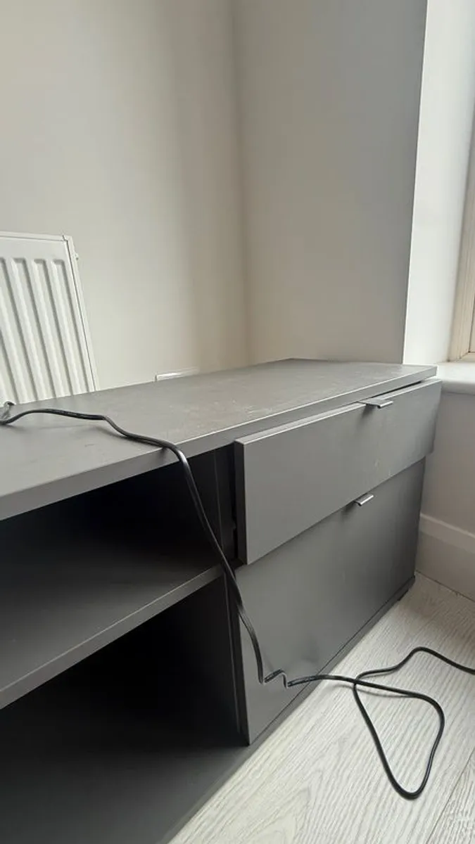 Grey TV Unit / Low Storage Cabinet with Drawers - Clane - Image 1
