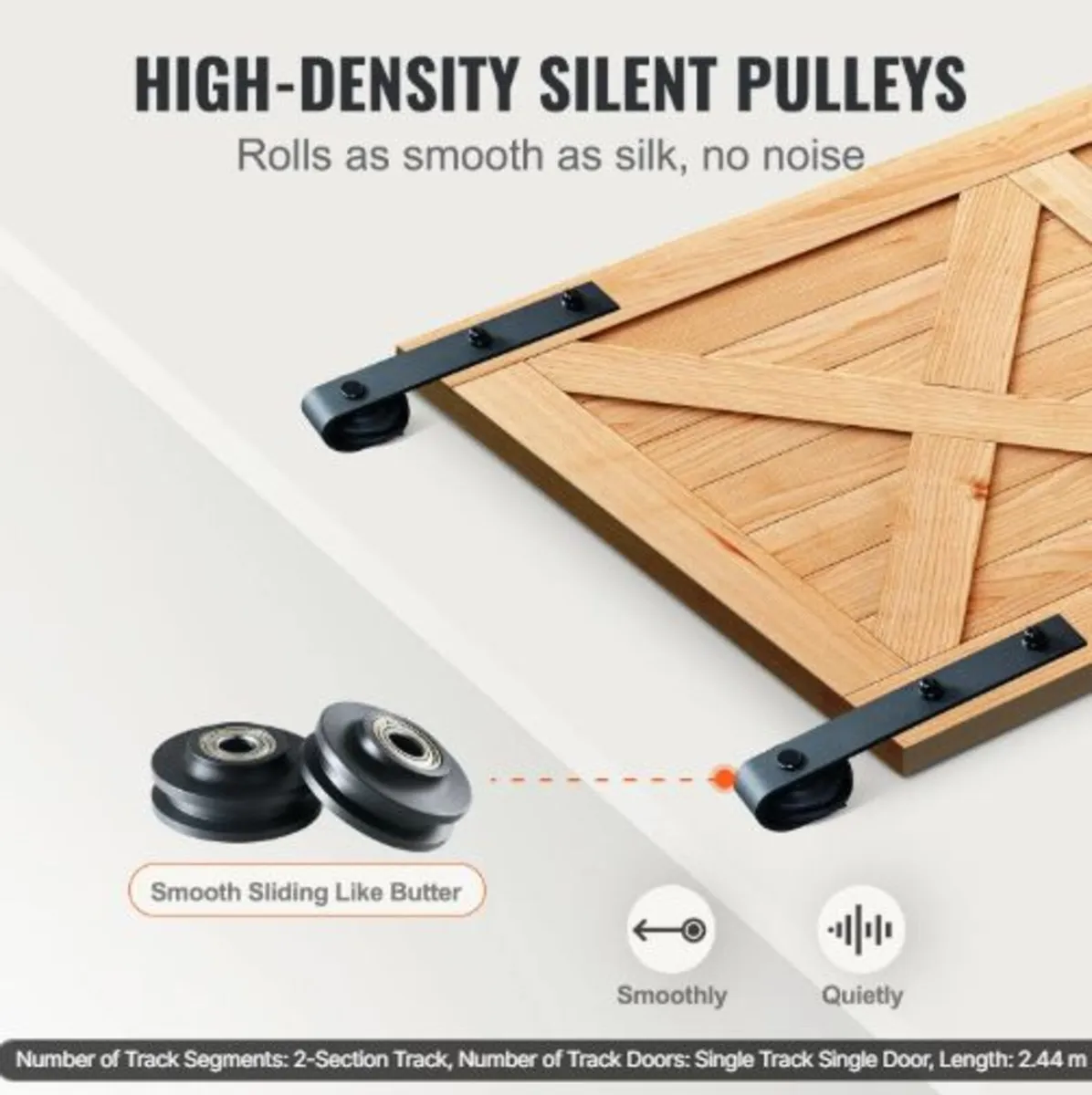 8FT Sliding Barn Door Hardware Kit, 149.7 kg Load - Image 4