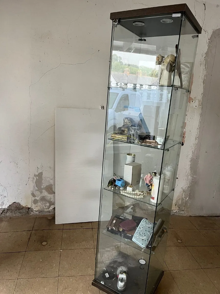 Tall Glass Display Cabinet with Lights & Lock