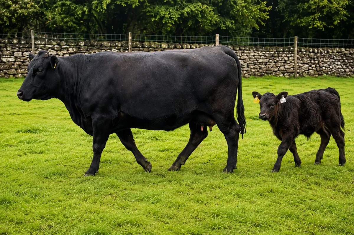Limousin heifer with her Aberdeen Angus calf - Image 1