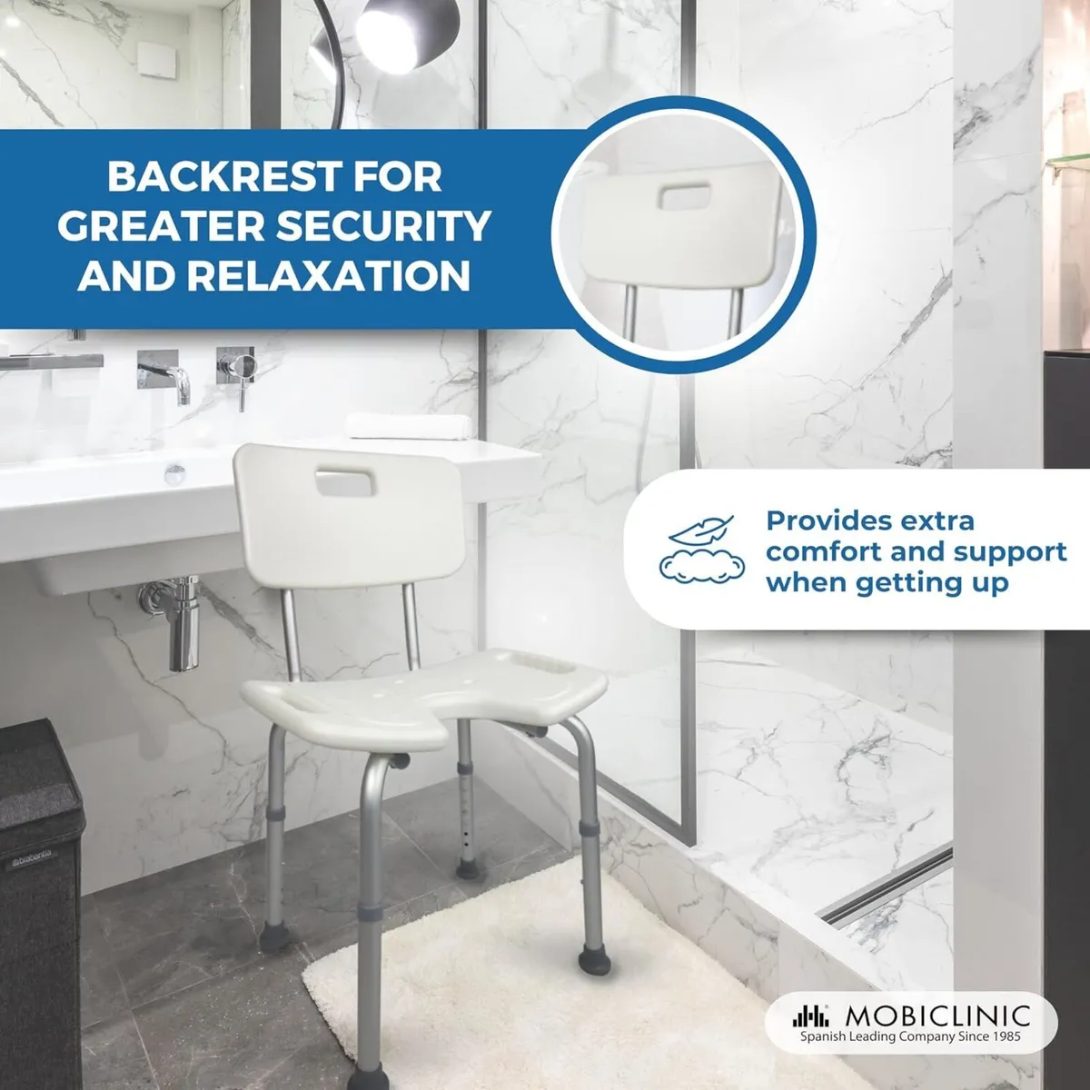 Adjustable Shower Bath Chair with Backrest - Image 3