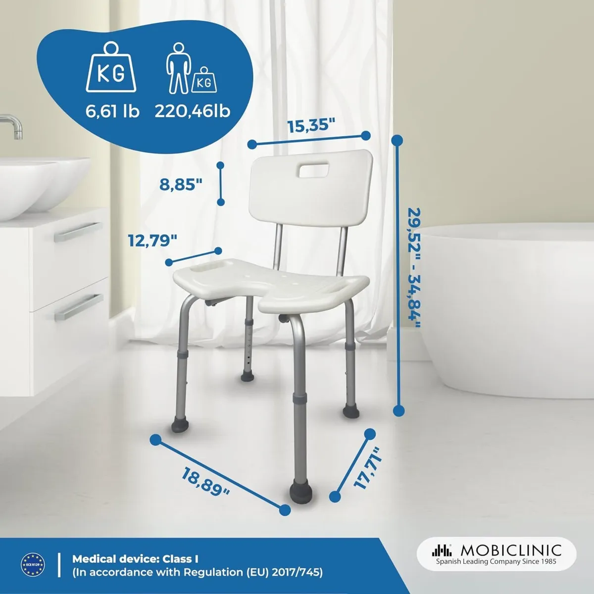 Adjustable Shower Bath Chair with Backrest - Image 1