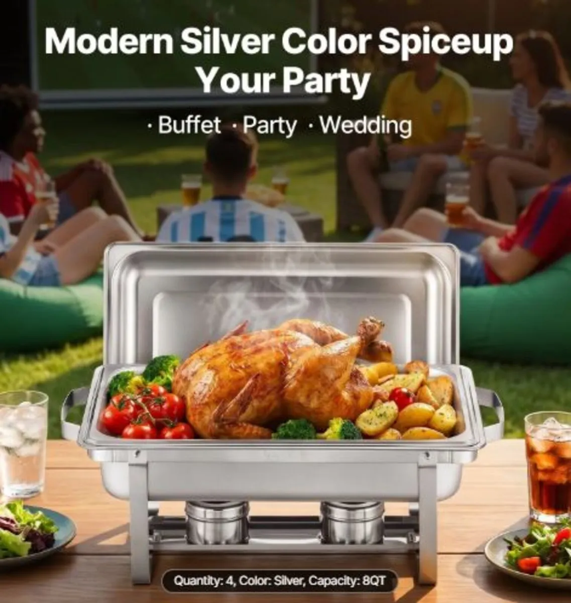 Chafing Dish Buffet Set, 8 Qt 4 Pack, Stainless - Image 2