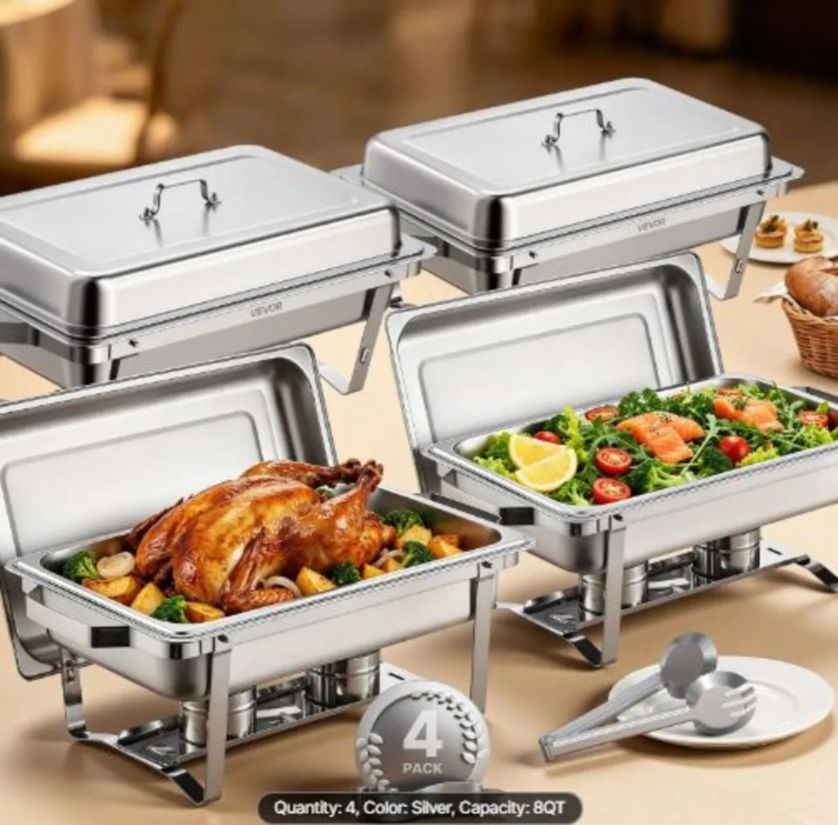 Chafing Dish Buffet Set, 8 Qt 4 Pack, Stainless - Image 1