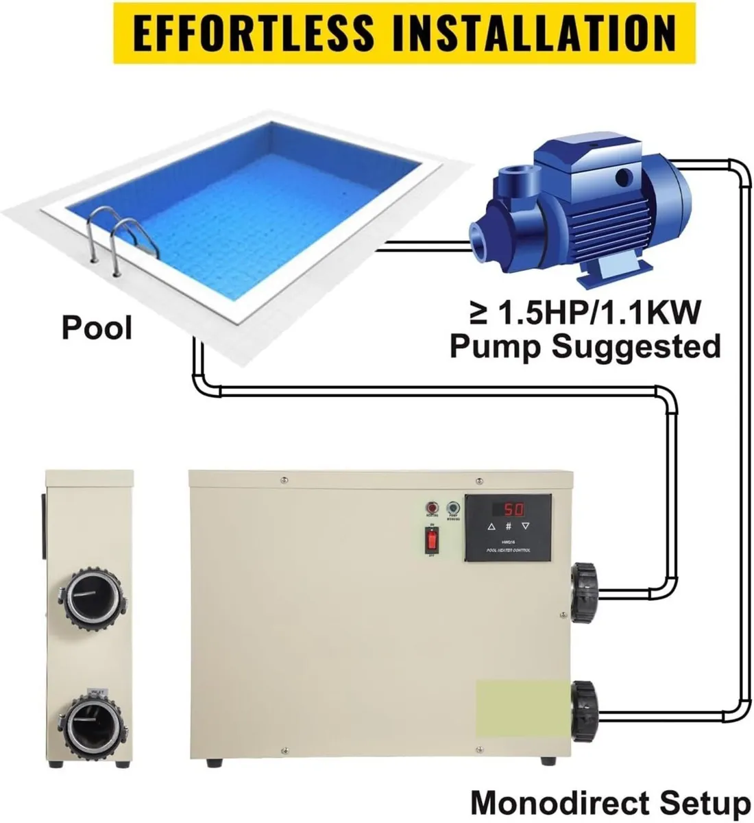 11KW Electric Pool Water Heater Adjustable Temp - Image 3