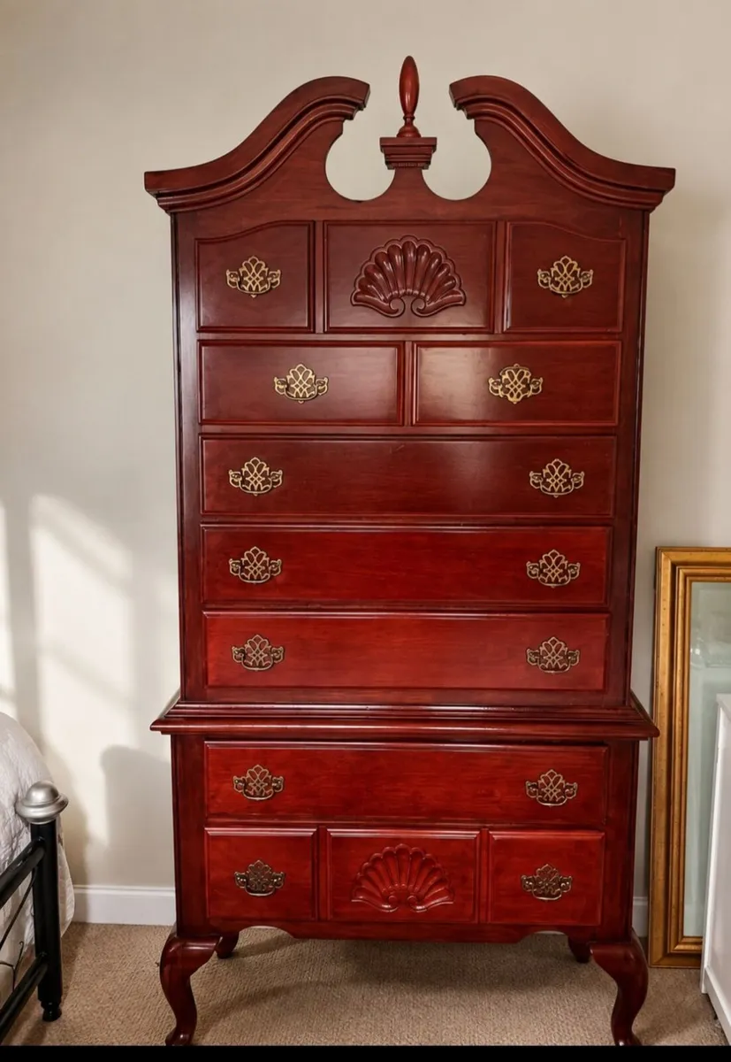 Ornate Carved Highboy Chest of Drawers - Image 1