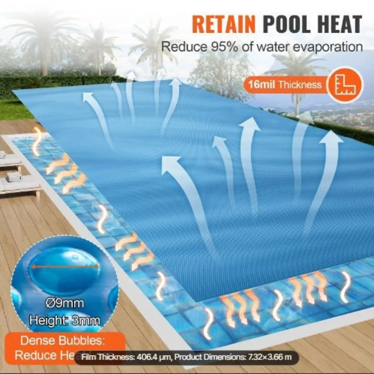Solar Pool Cover, 24 x 12 ft Rectangle Solar Blan - Image 2