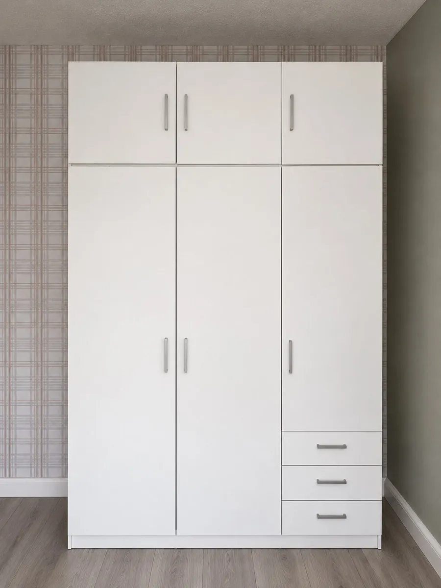 Large White Wardrobe + Matching Overhead Storage - Image 1