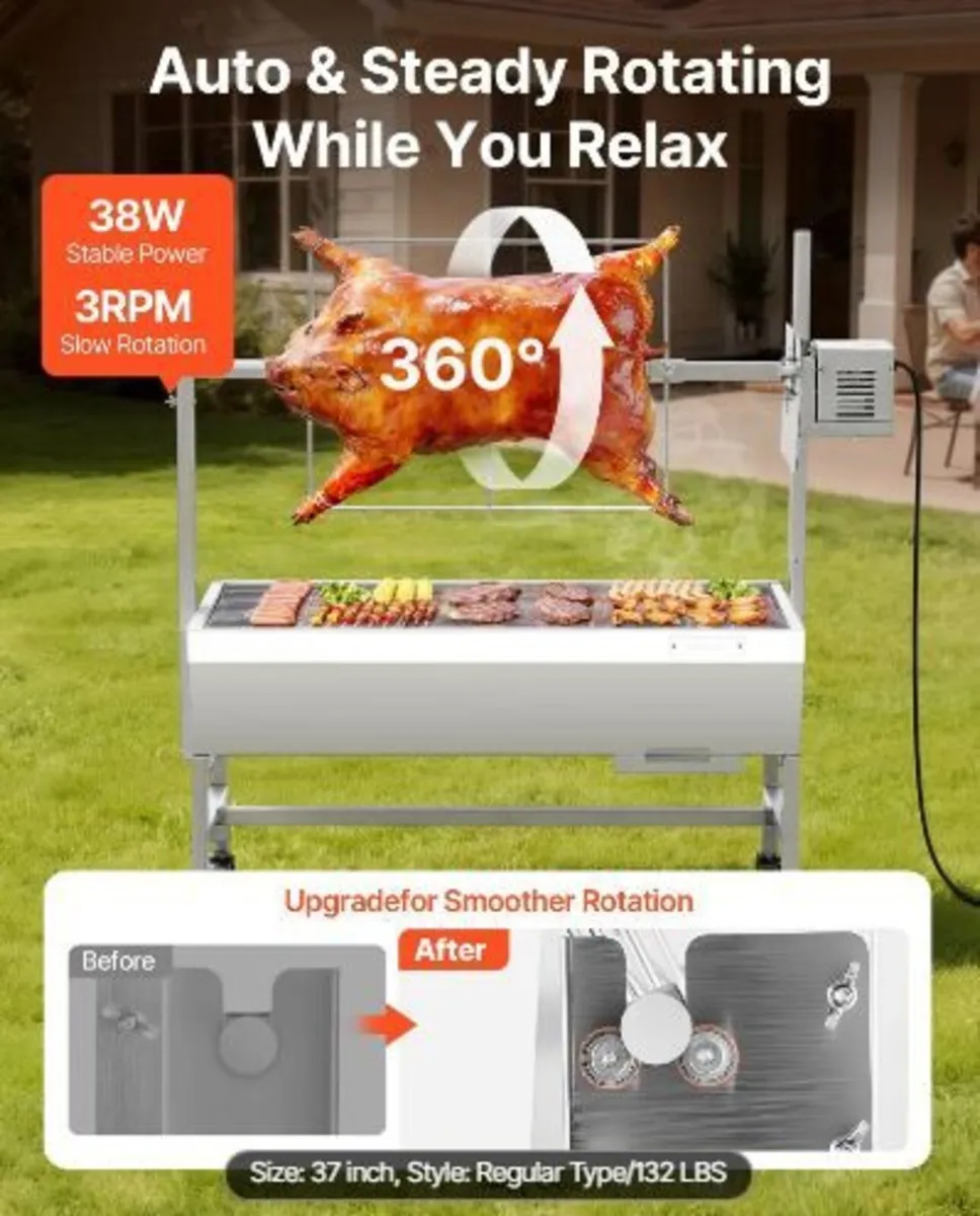 Rotisserie Grill, 38W BBQ Outdoor Pig - Image 2