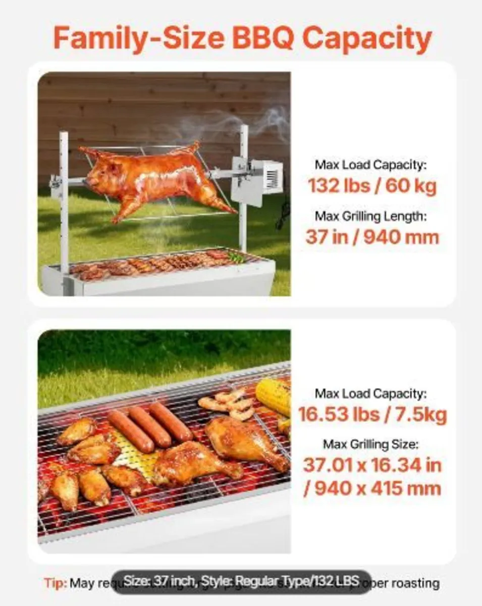 Rotisserie Grill, 38W BBQ Outdoor Pig - Image 4
