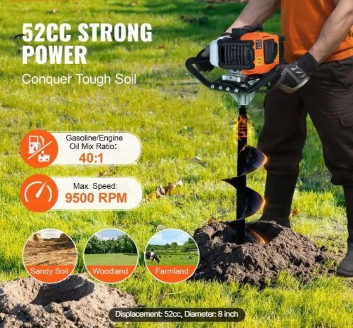 Post Hole Digger Gas Powered, 52CC 1450W - Image 2