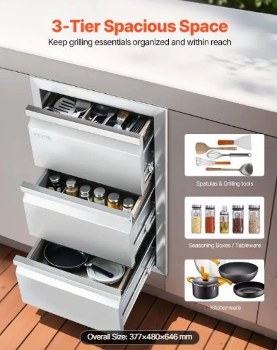 201 Stainless Steel Triple Access Drawer - Image 2