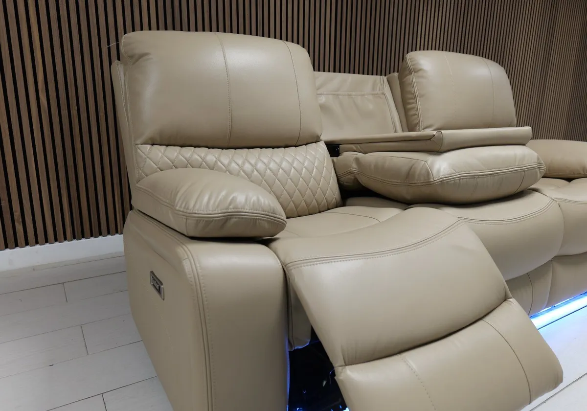 Rita 3+2 True Beige Electric Leather Recliner Sofa - Image 4