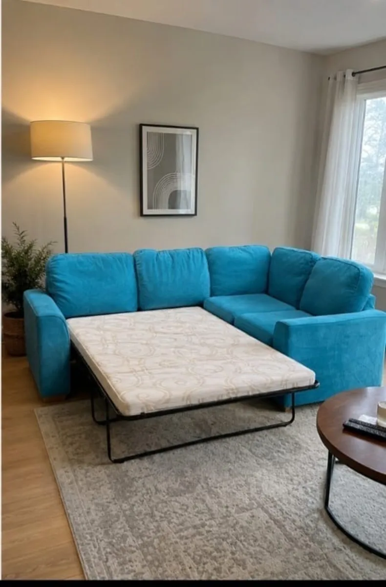 Teal corner sofa L shaped couch /sofabed - Image 2