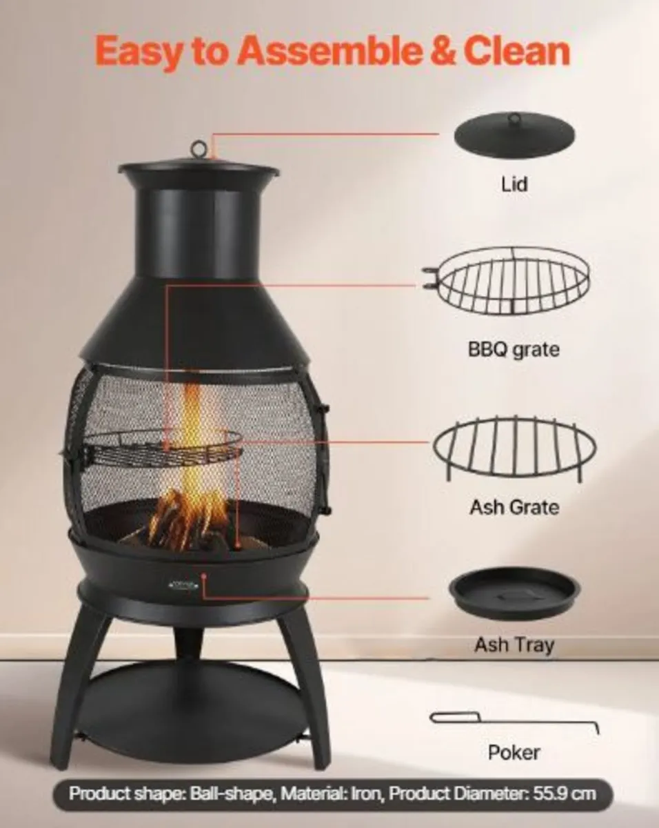 Chiminea, 22 Inch Outdoor Wood Burning - Image 1