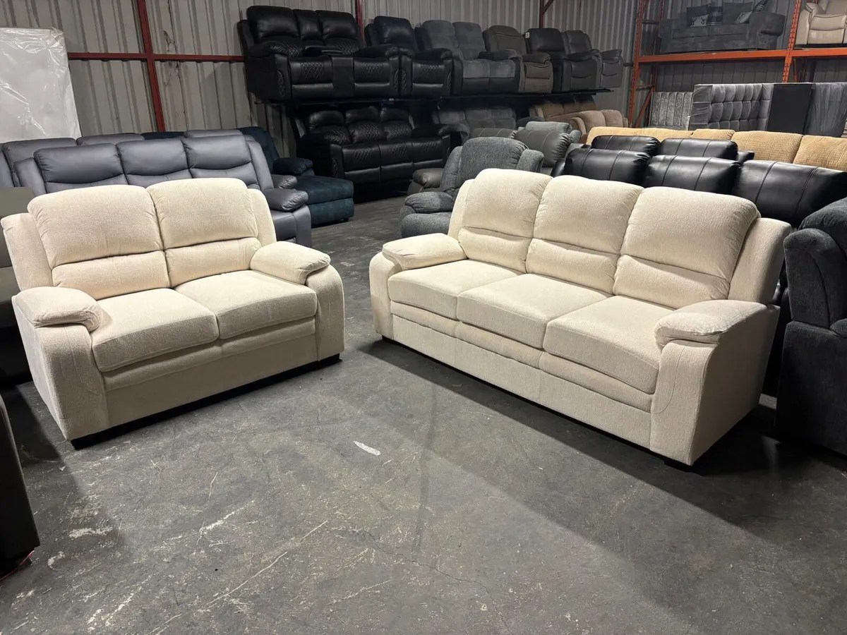 3+2 Tara Cream & Grey Fabric Sofa Set - Image 2